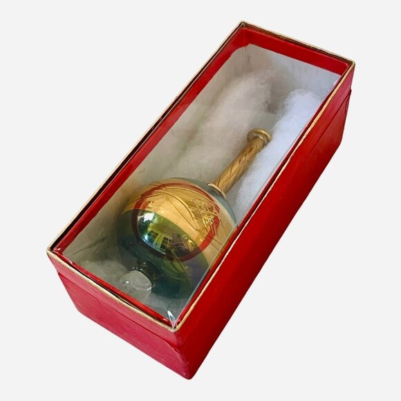 Egyptian Glass Teardrop Christmas Ornament Green Gold Collectible Holiday Decor - Picture 5 of 5